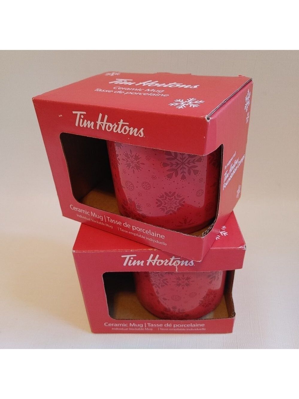 2021 Tim Hortons Stacking Mugs PAIR BNIB THE MOST WONDERFUL TIMS OF THE …